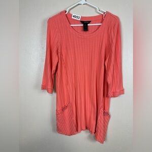 Ali Miles melon .medium like new 3/4 sleeves tunic pockets side pockets